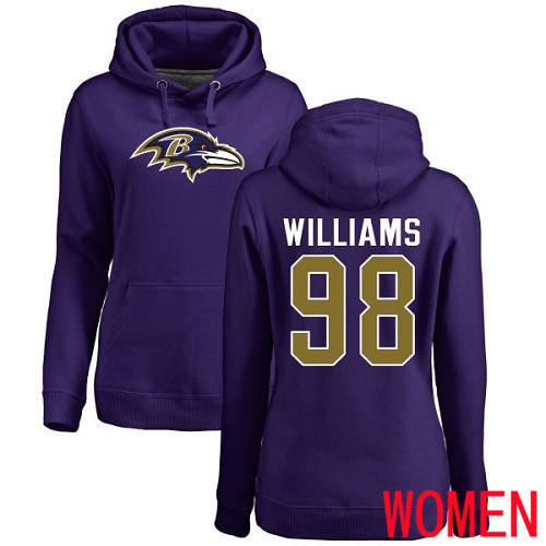 Baltimore Ravens Purple Women Brandon Williams Name and Number Logo NFL Football #98 Pullover Hoodie Sweatshirt->nfl t-shirts->Sports Accessory
